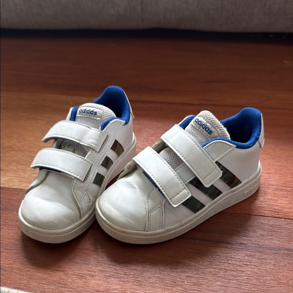 Adidas White and Blue Velcro Sneakers